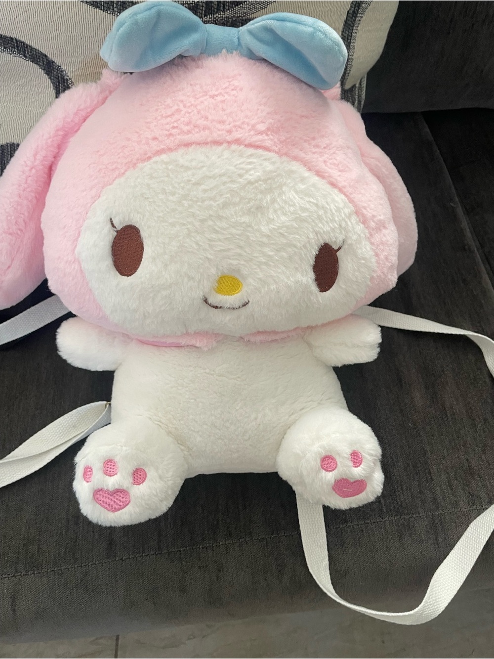 My Melody Plush Pink & White Backpack with Blue Bow